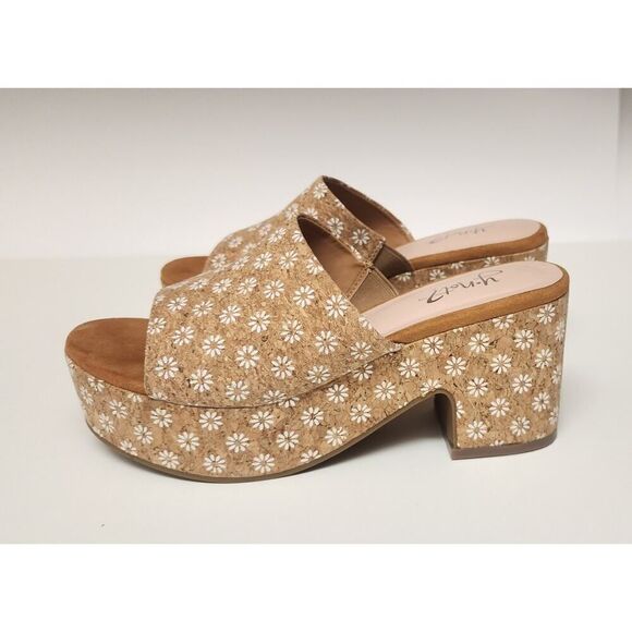 Y-Not? Suki Daisy Cork Platform Block Heel Slide Textile Upper Sandals Size 6M - Picture 5 of 15